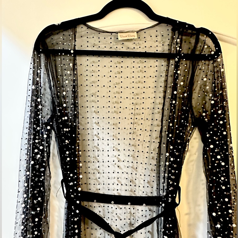 Beach Bunny Late Nights Pearl Mesh Cardigan Black